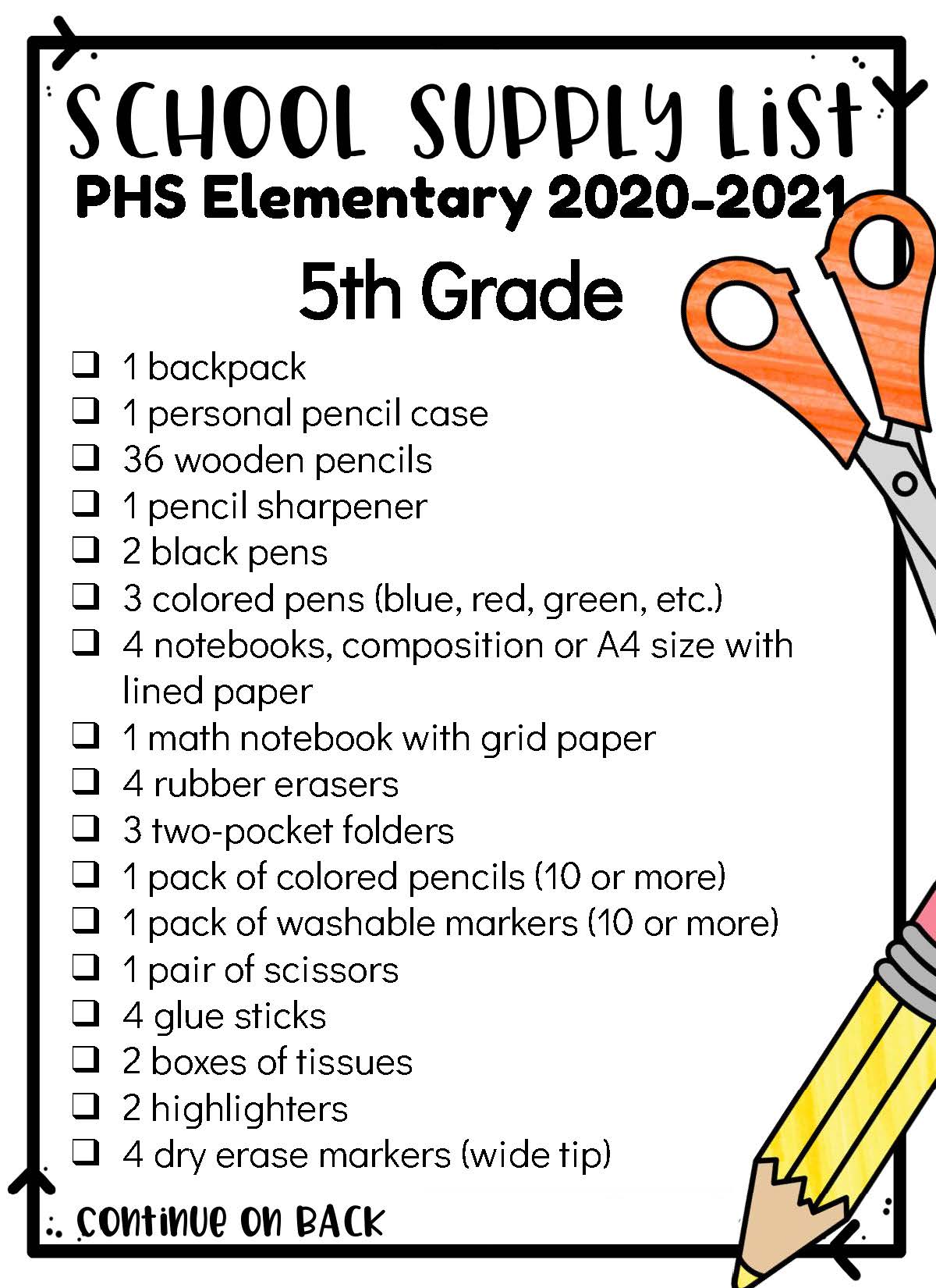 School Supply List 2020-2021
