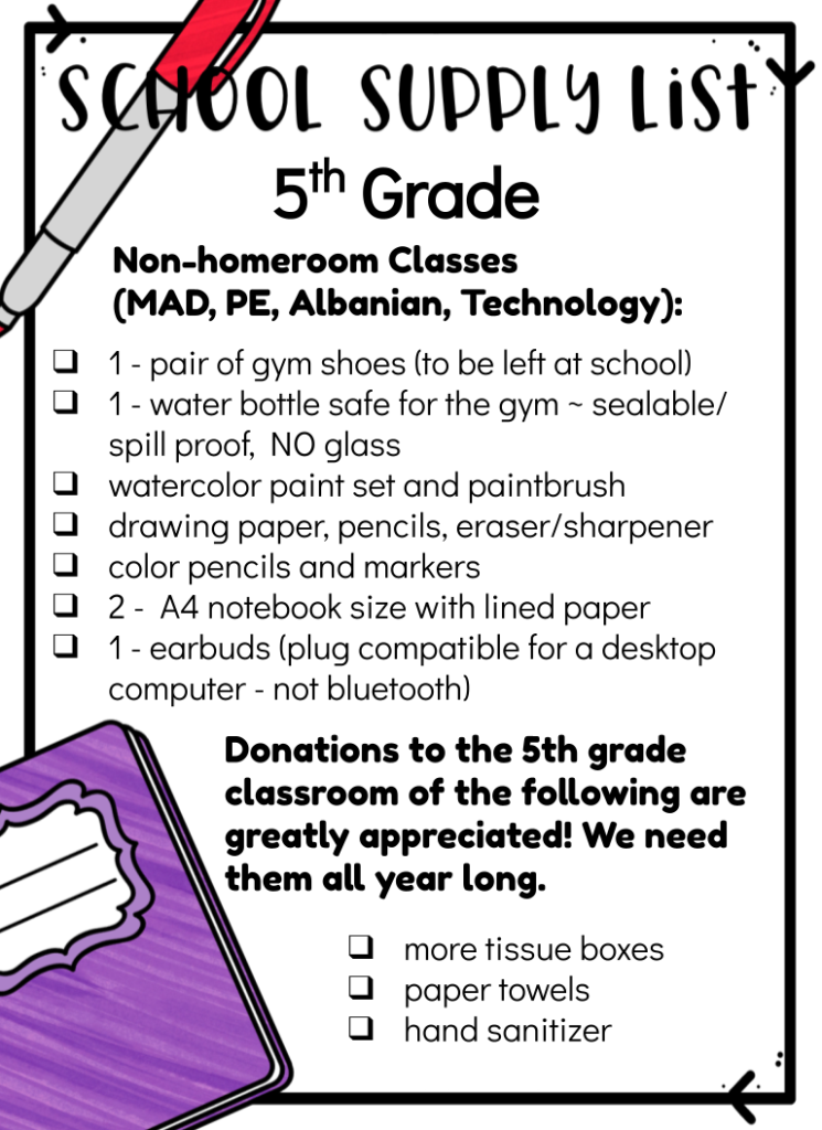School Supply List 20232024